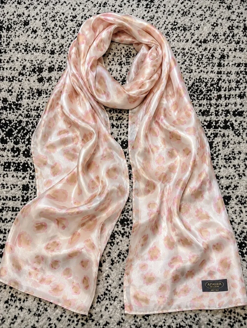 Azalea Bellagio 100% Silk Leopard Print Scarf Made in Como Italy Luxury Pink CC